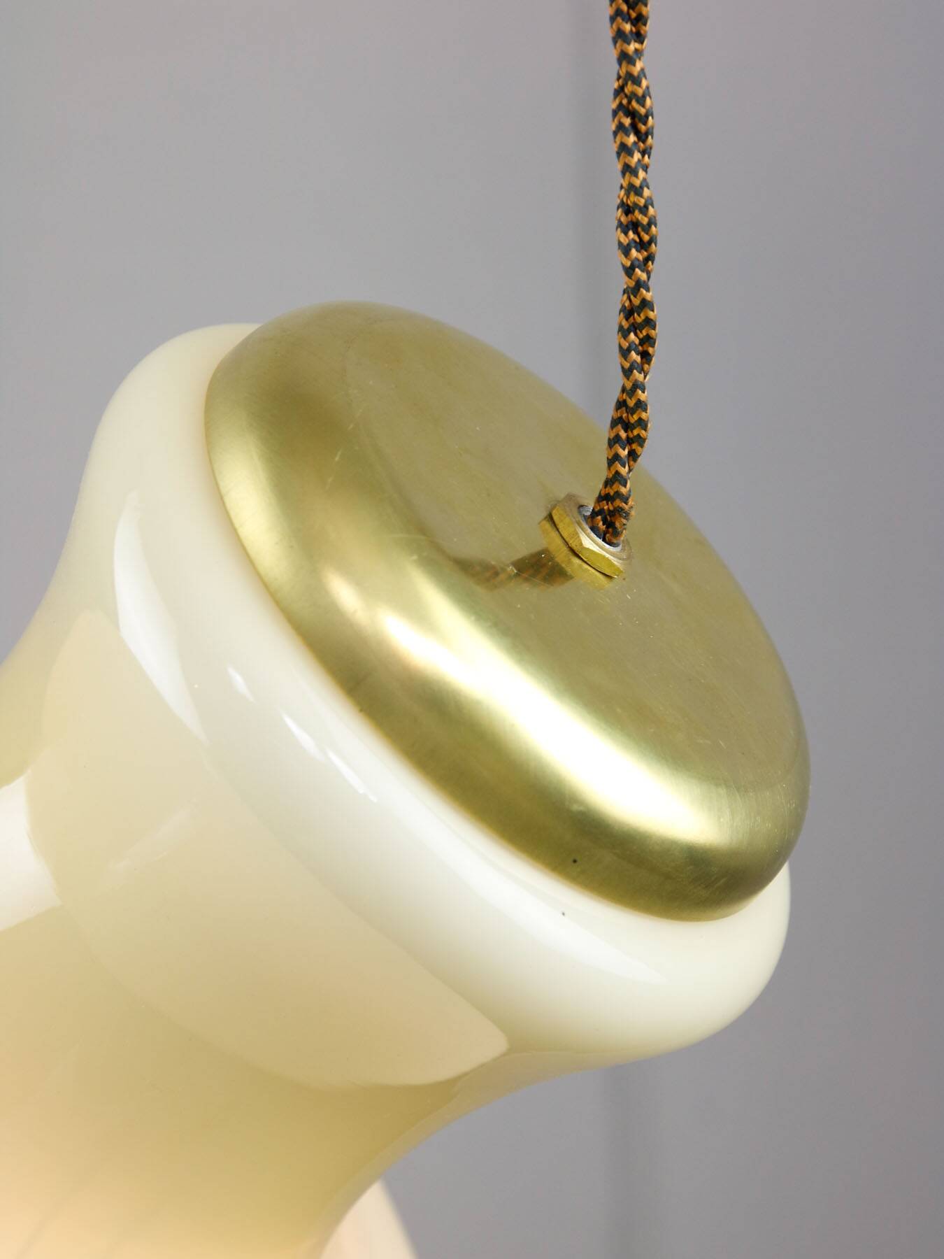 Mid-Century Italian Brass and Yellow Glass Pendant Lamp