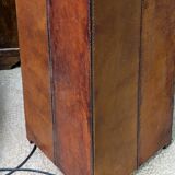 Vintage 80s design floor lamp in leather and brass.