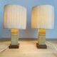 Pair of brutalist lamps pink sandstone and wool lampshade