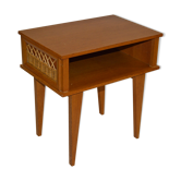 Vintage oak and wicker nightstand