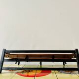 Vintage wall-mounted coat rack in wood and black metal