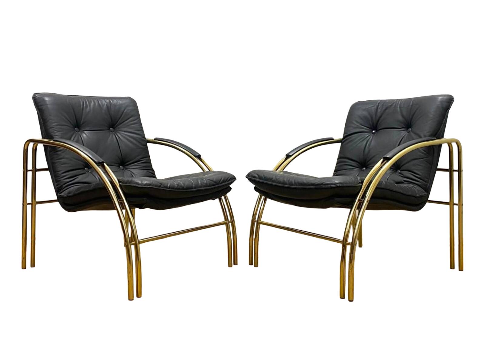 Vintage Leather and Metal Armchairs, 1990s, Set of 2