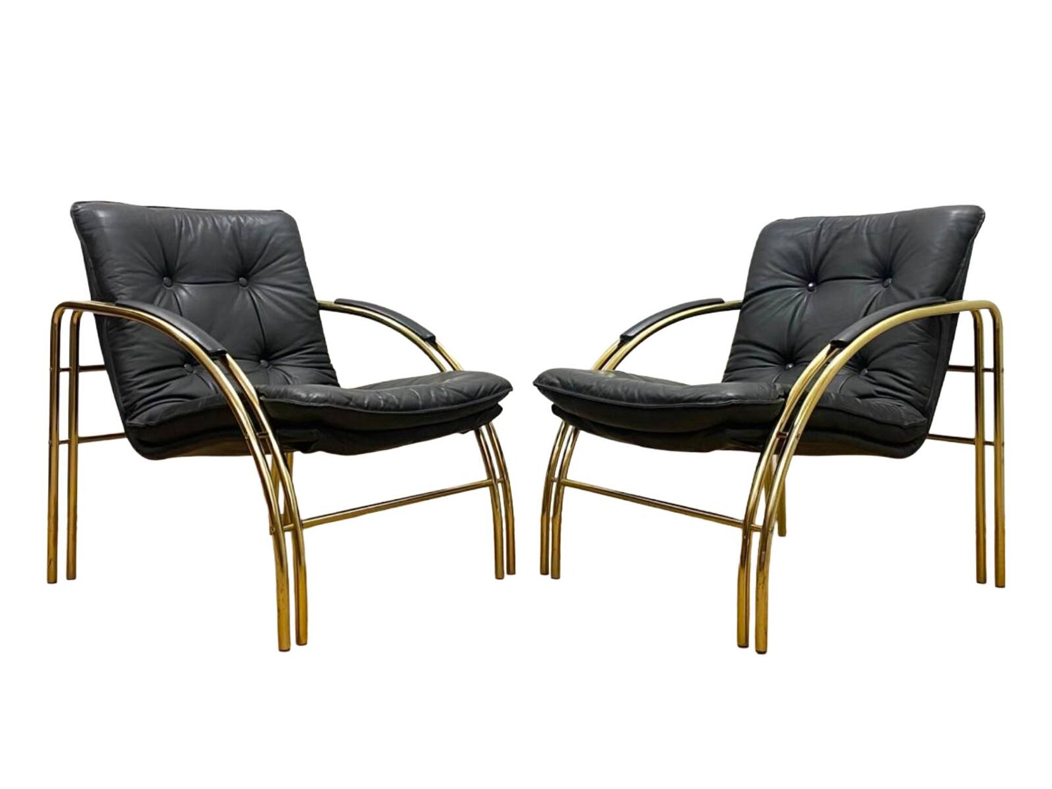Vintage Leather and Metal Armchairs, 1990s, Set of 2