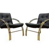 Vintage Leather and Metal Armchairs, 1990s, Set of 2