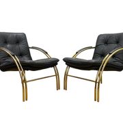 Vintage Leather and Metal Armchairs, 1990s, Set of 2
