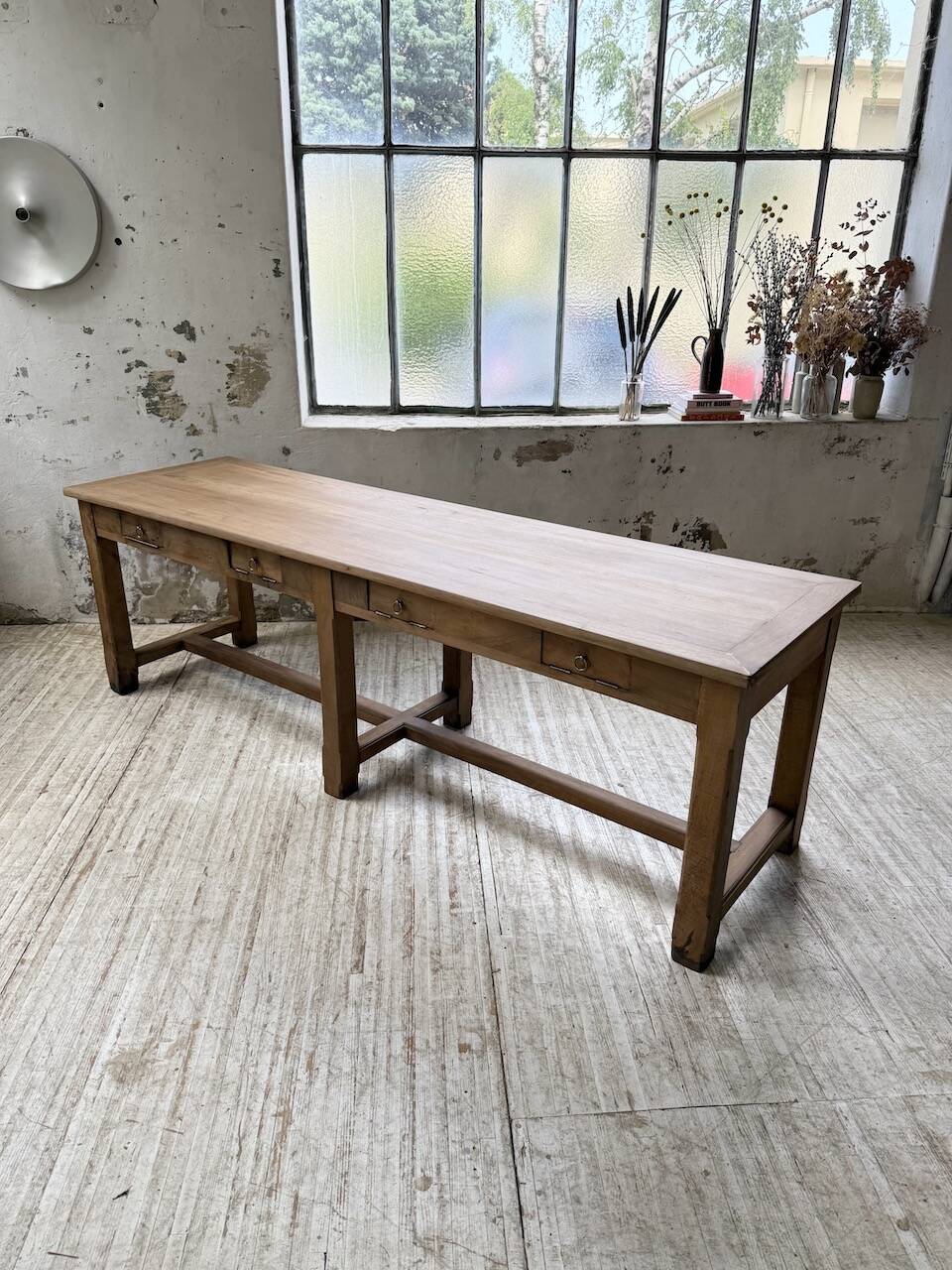 Antique farmhouse or drapery table in walnut, 1900 XL