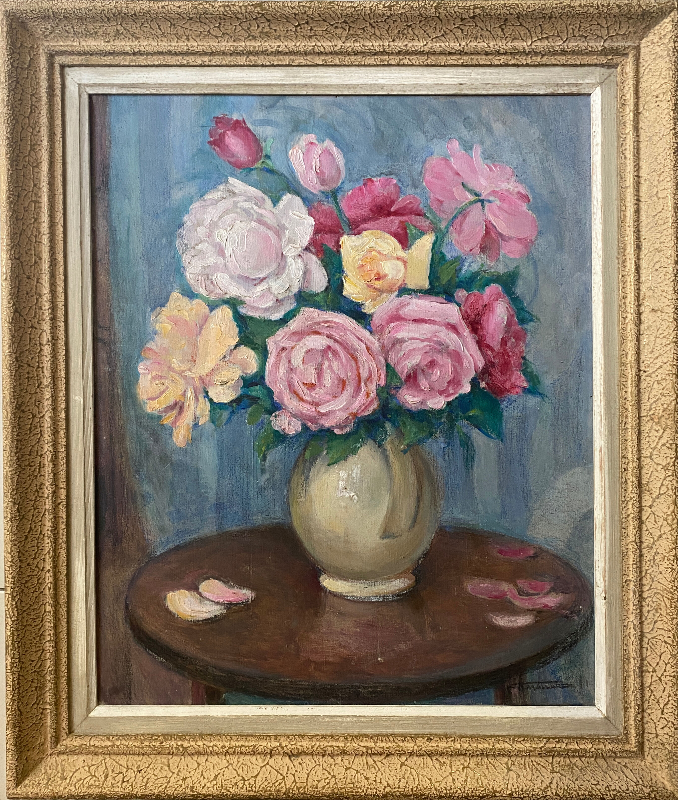 Painting "Bouquet of roses in vase" HST signed (to decipher)