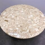 Round breccia marble pedestal table | 1980s vintage stone dining table | Postmodern