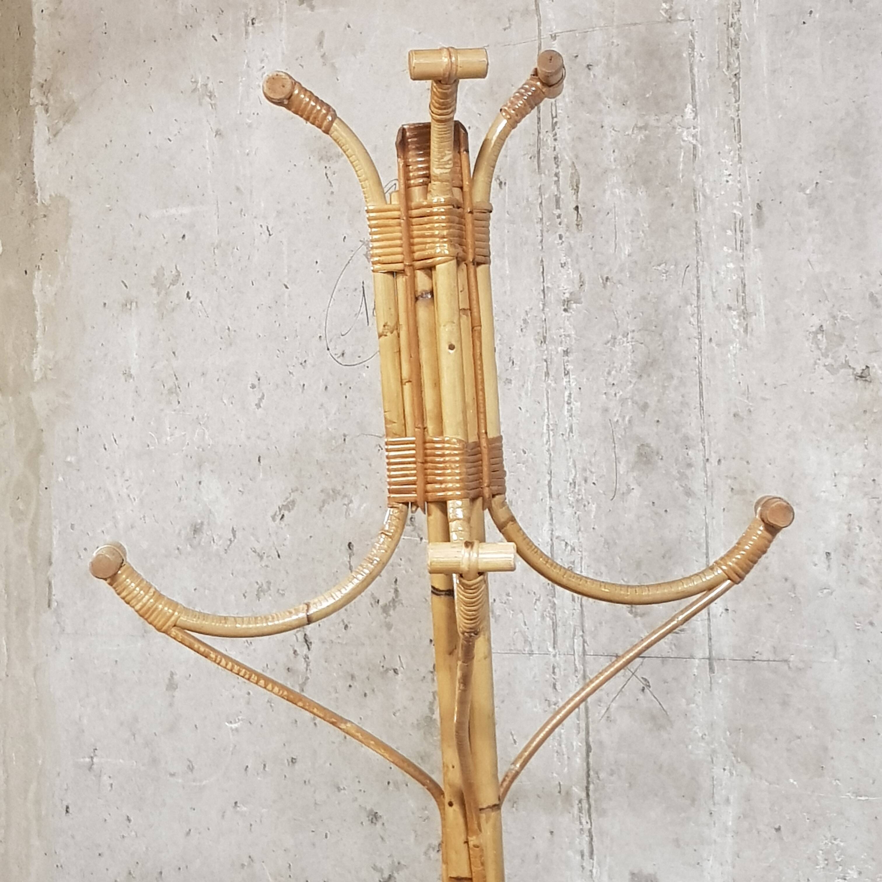 Vintage rattan parrot coat rack