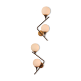 Pair of Italian sconces made of metal, opaline and brass