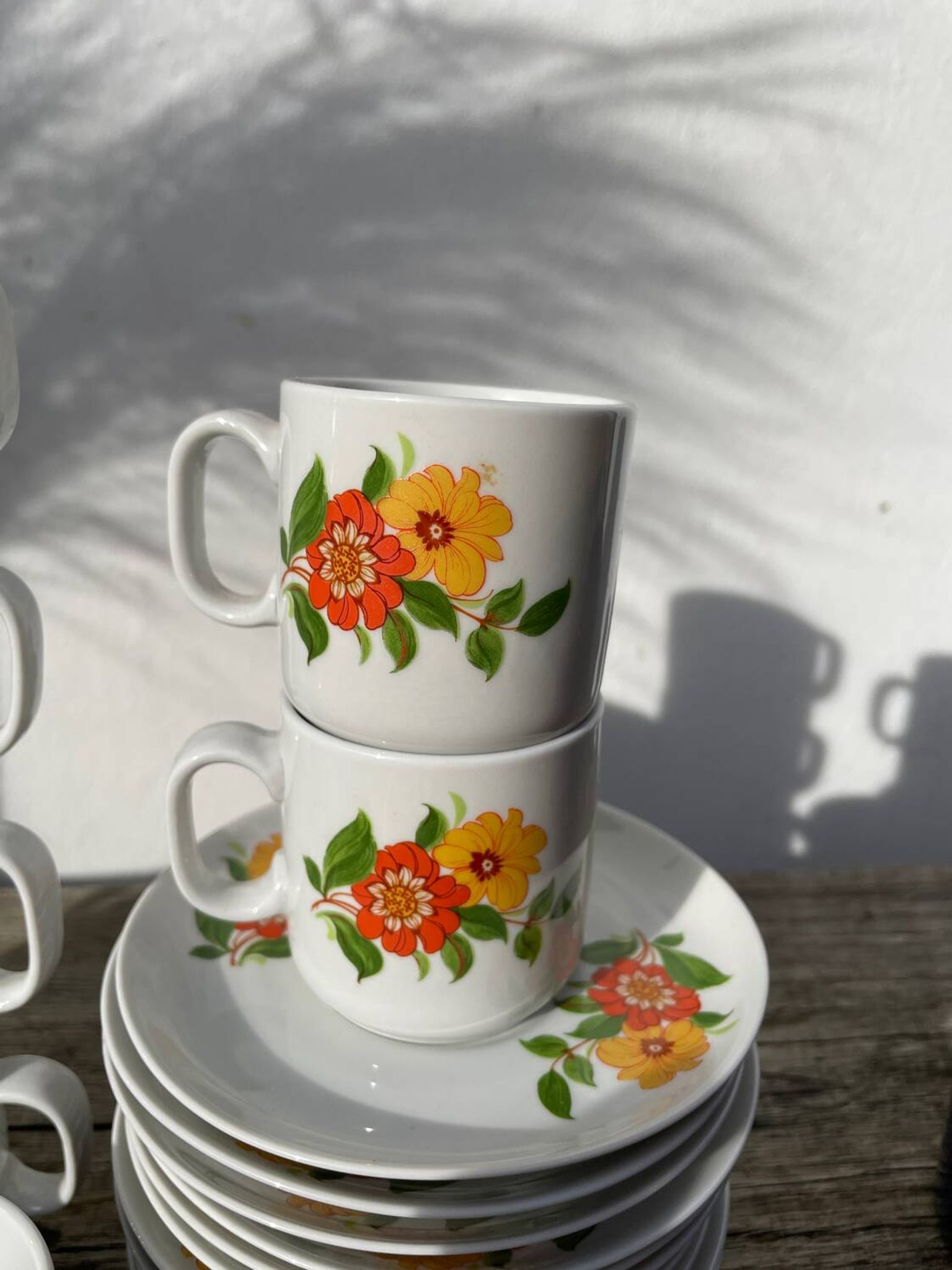 12 porcelain coffee cups with flowers, 1960s-1970s