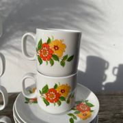 12 porcelain coffee cups with flowers, 1960s-1970s
