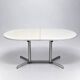 Vintage oval extendable dining table, white laminate and chrome, 1970s.