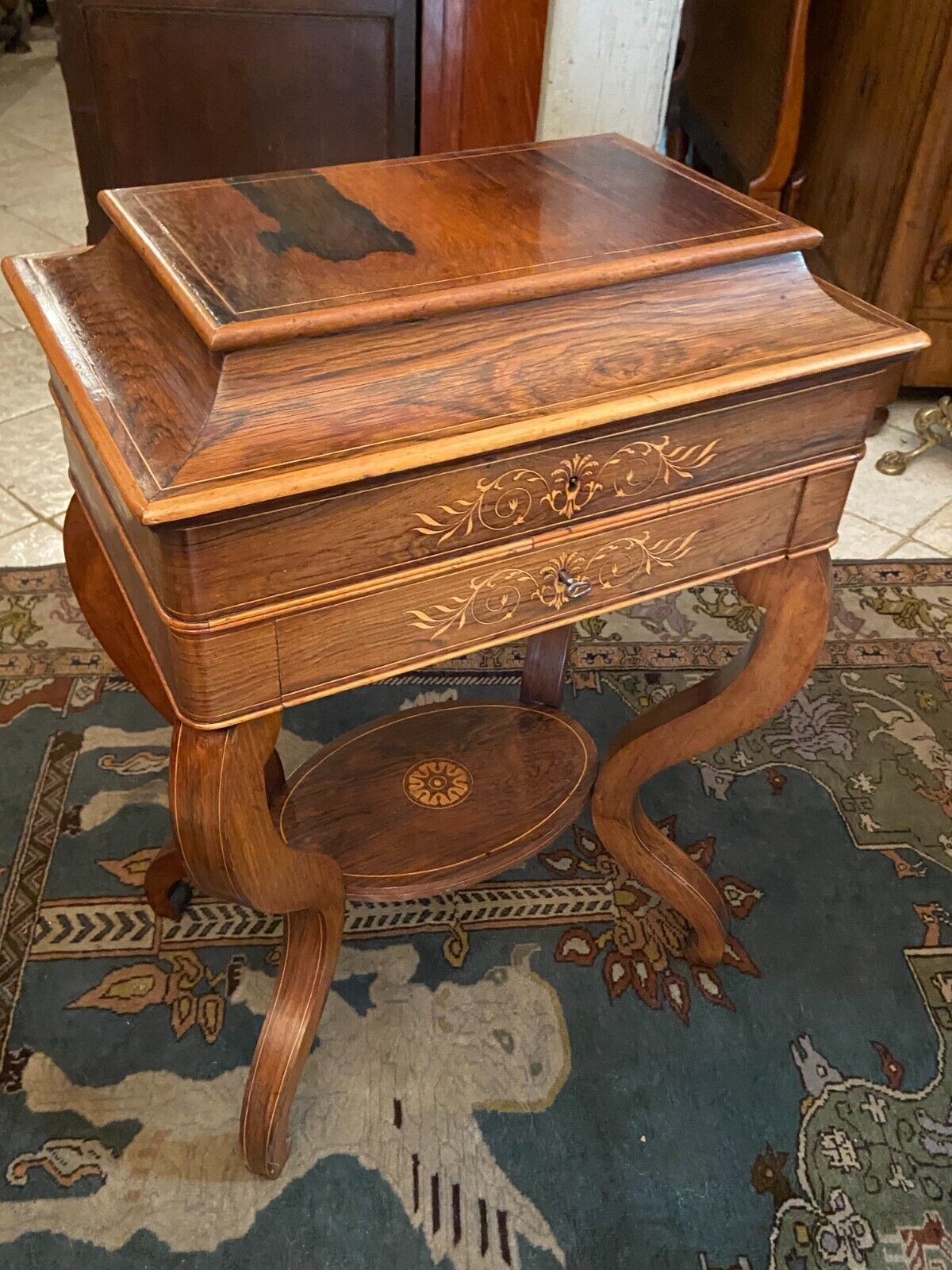 Worker end or back of sofa with inlaid decoration of period Charles X