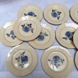 Set of 12 Digoin flat plates pattern blue roses