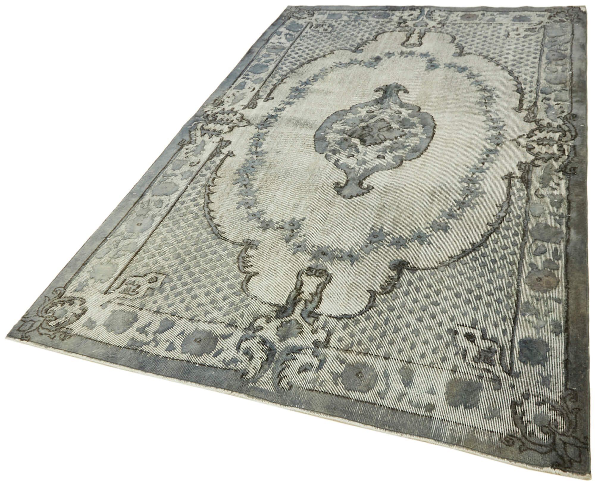 Handwoven overdyed anatolian 1970s 177 cm x 283 cm grey carpet