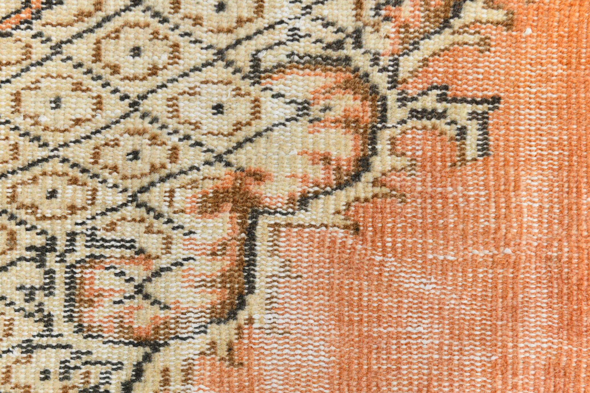 4x7 Peach & Beige Oriental Turkish Vintage Rug, 134x220Cm