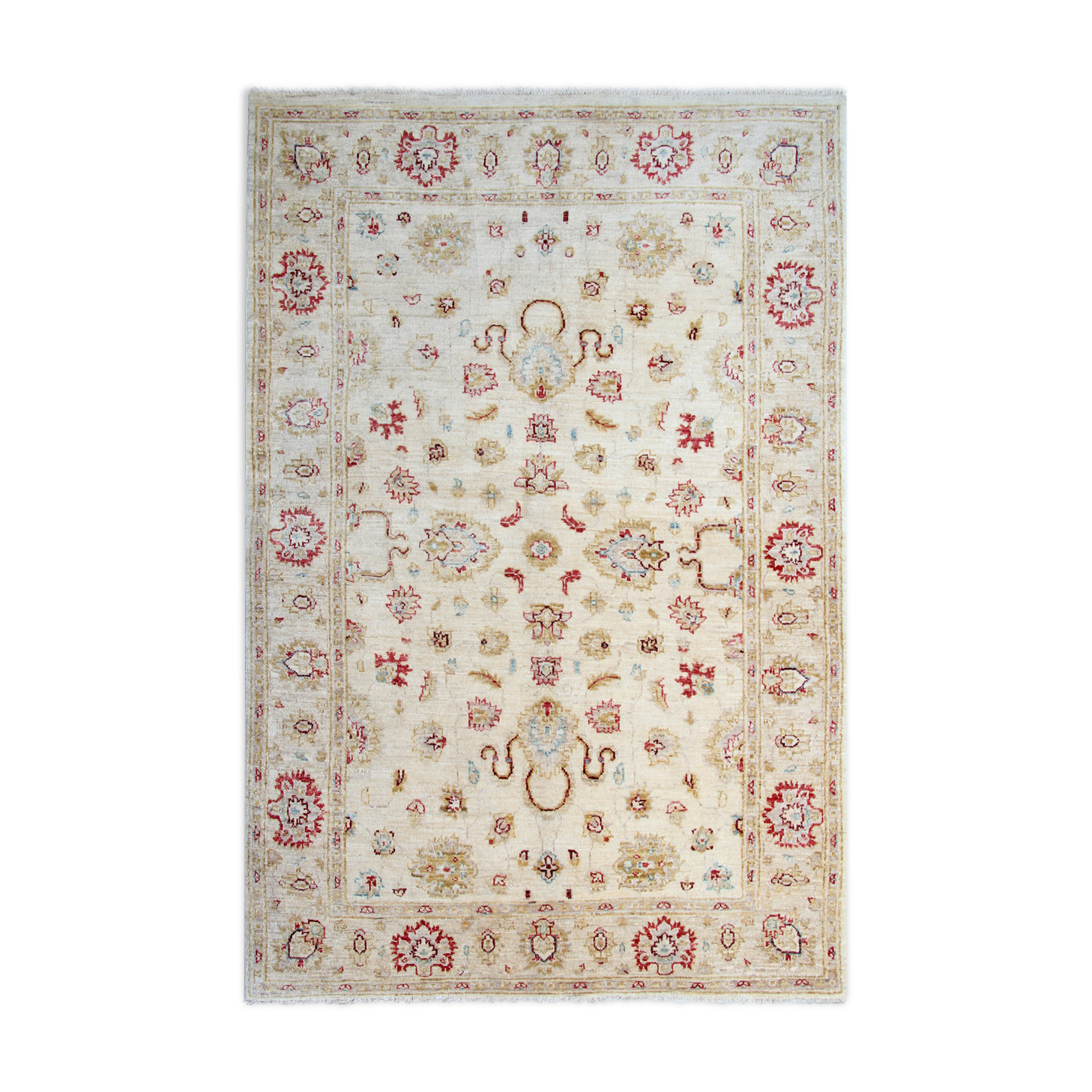 Handmade cream wool ziegler carpet traditional floral area rug- 128x190cm