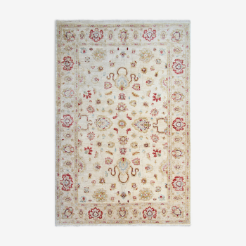 Handmade cream wool ziegler carpet traditional floral area rug- 128x190cm