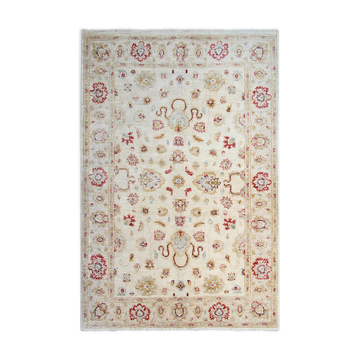 Handmade cream wool ziegler carpet traditional floral area rug- 128x190cm
