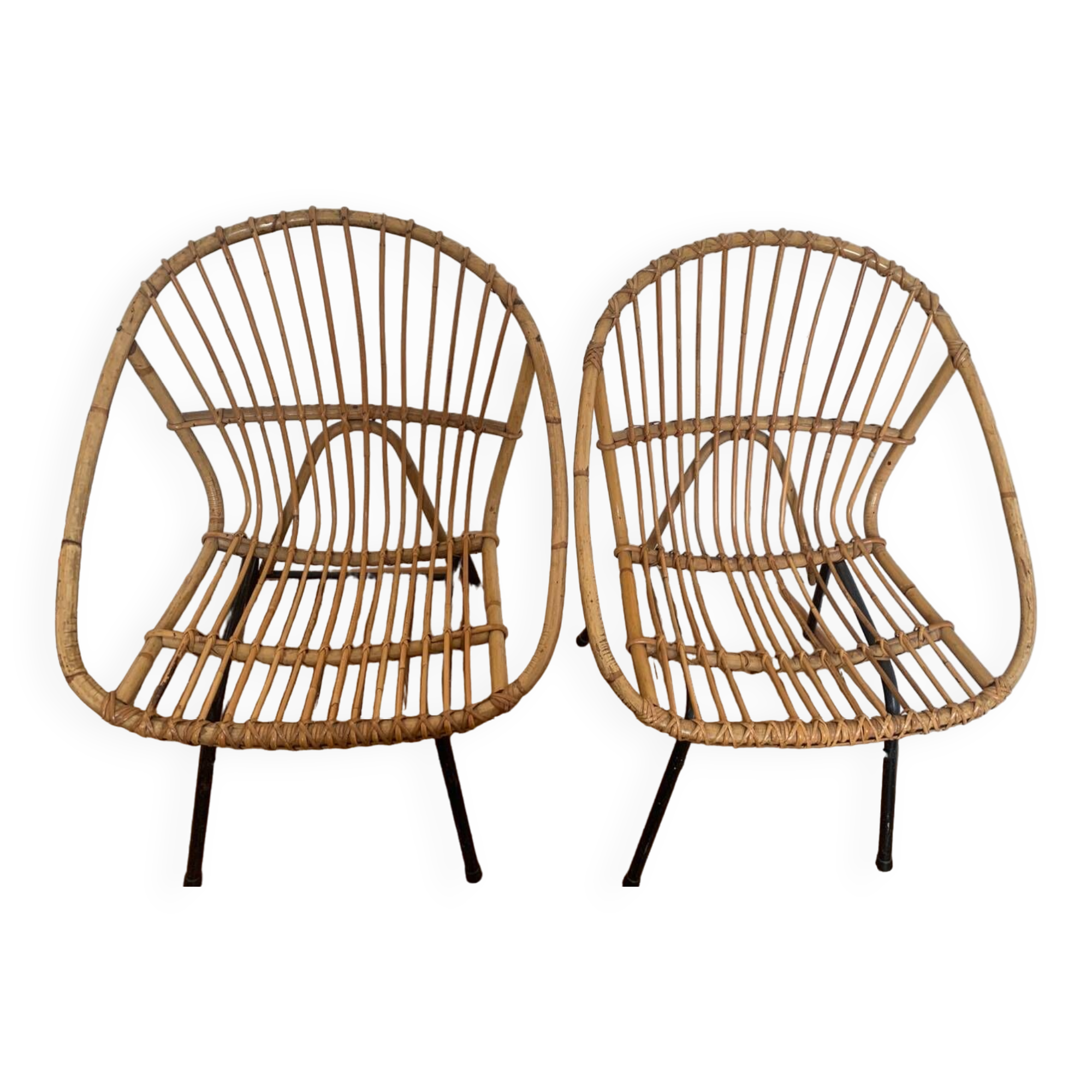 Pair of vintage rattan armchairs