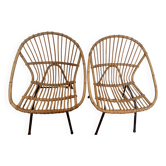 Paire de fauteuils en rotin vintage
