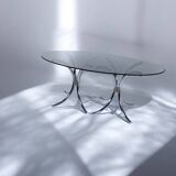 Table ovale vintage en verre fumé