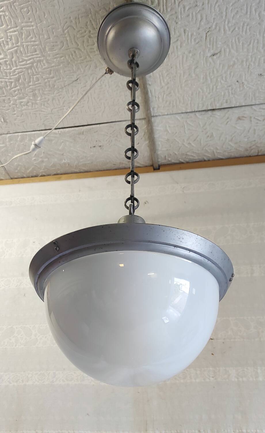 Art deco pendant light in metal, opaline and mercury glass by curtis lighting - 1920s/30s