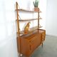 Meuble mural scandinave en teck avec étagères, tiroir et bureau