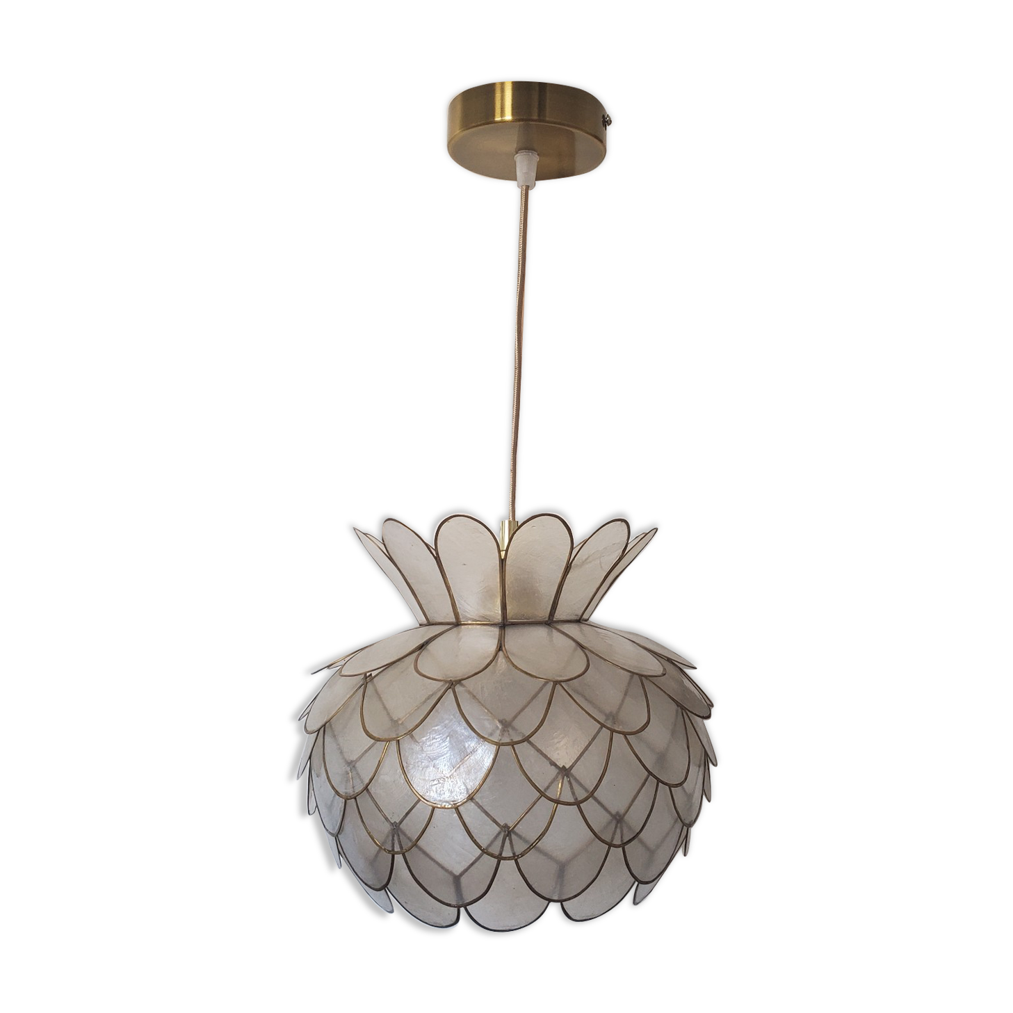 Lotus flower suspension in mother-of-pearl and brass