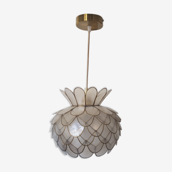 Lotus flower suspension in mother-of-pearl and brass