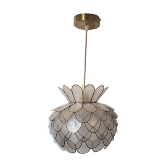 Lotus flower suspension in mother-of-pearl and brass