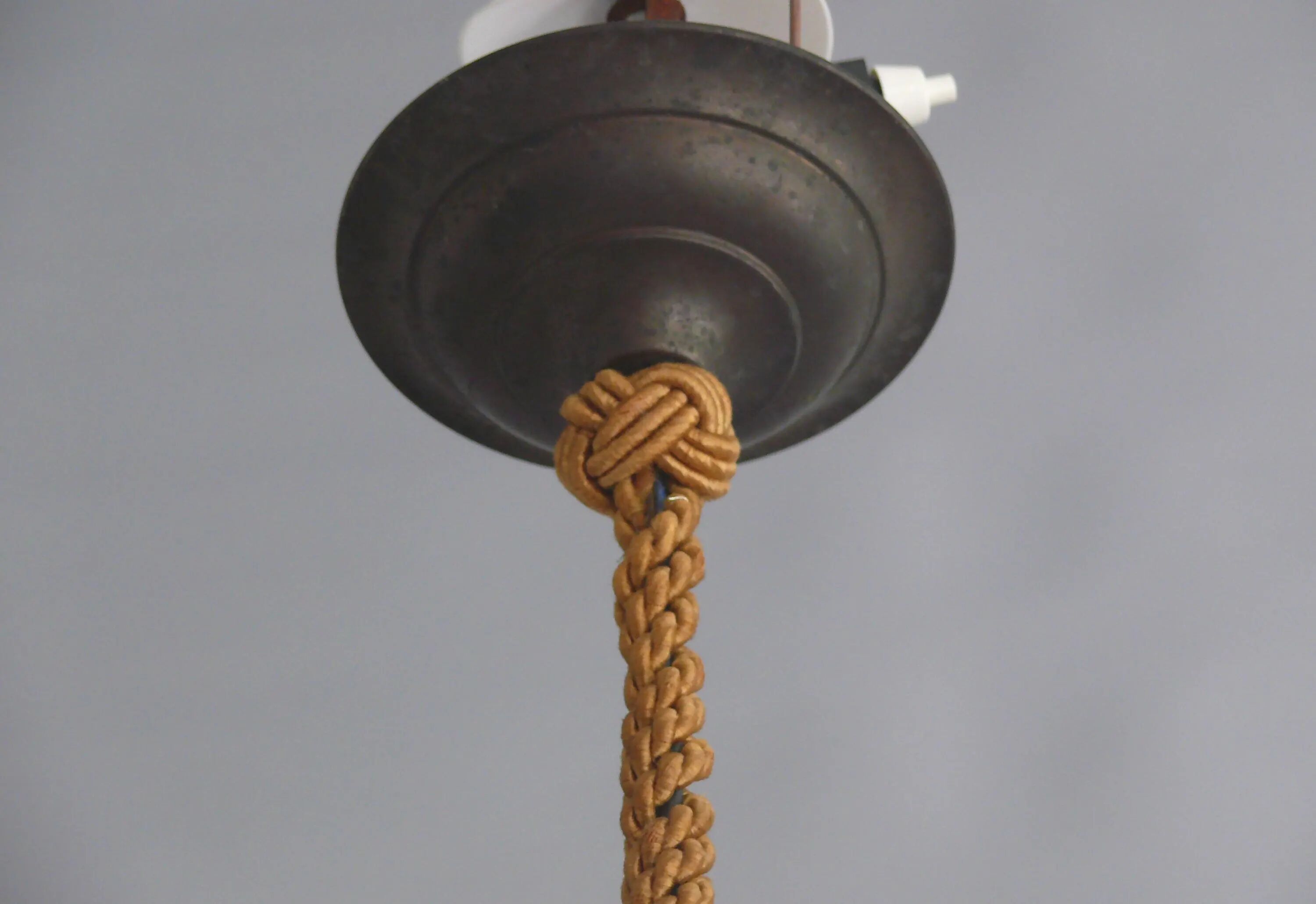 Large Art Deco pendant light in marbled glass with rope suspension, 1920s-1930s