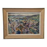 1950s gouache painting of the Mediterranean hinterland, framed, signed F Robinet