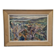 Tableau gouache années 1950 arrière pays méditerranéen, encadré, signé F Robinet