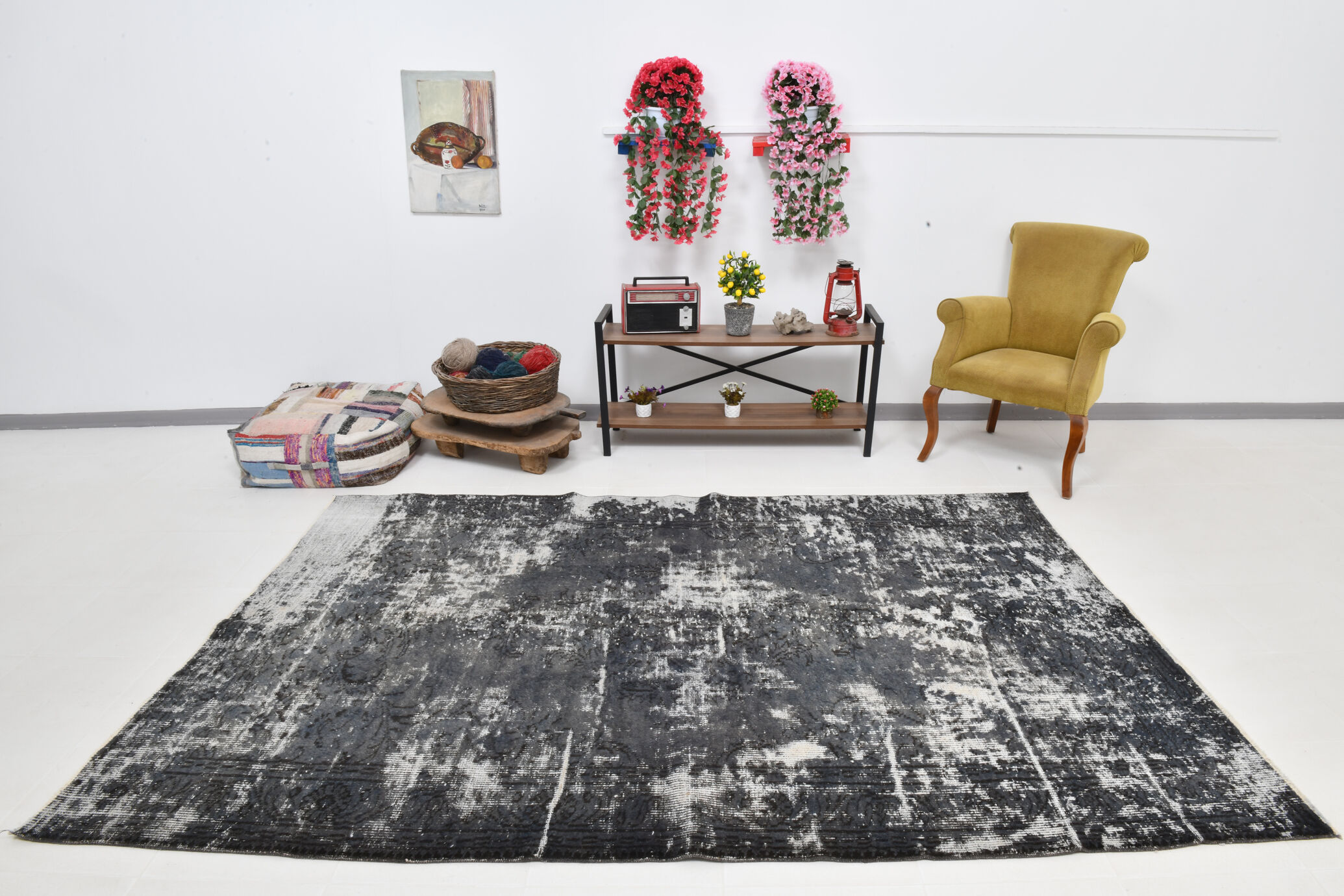 Gray & blue tones distressed carpet 285x187cm