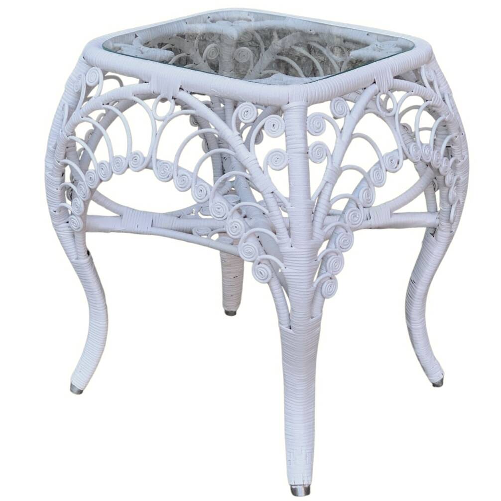 Peacock white rattan side table 1970