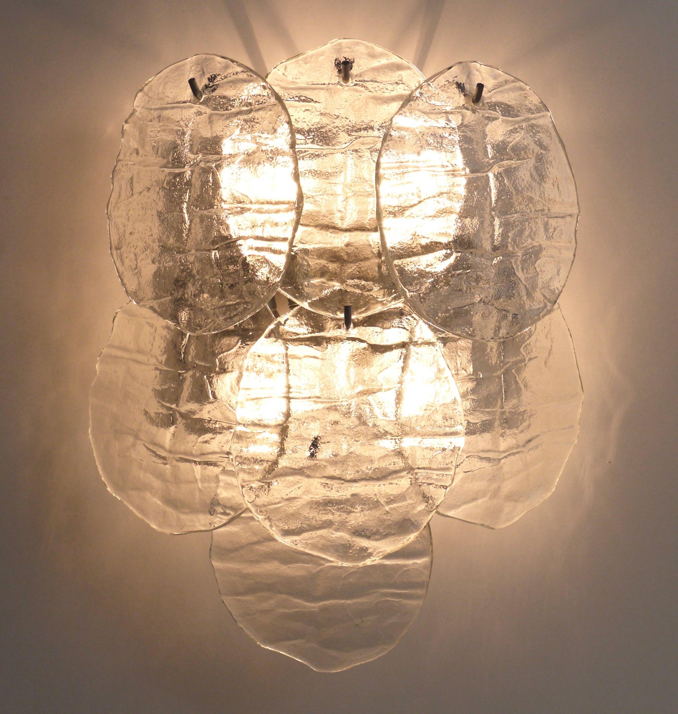 J.T. Kalmar Wall Light Frosted Glass Disc Modernist, Austria, 1960s