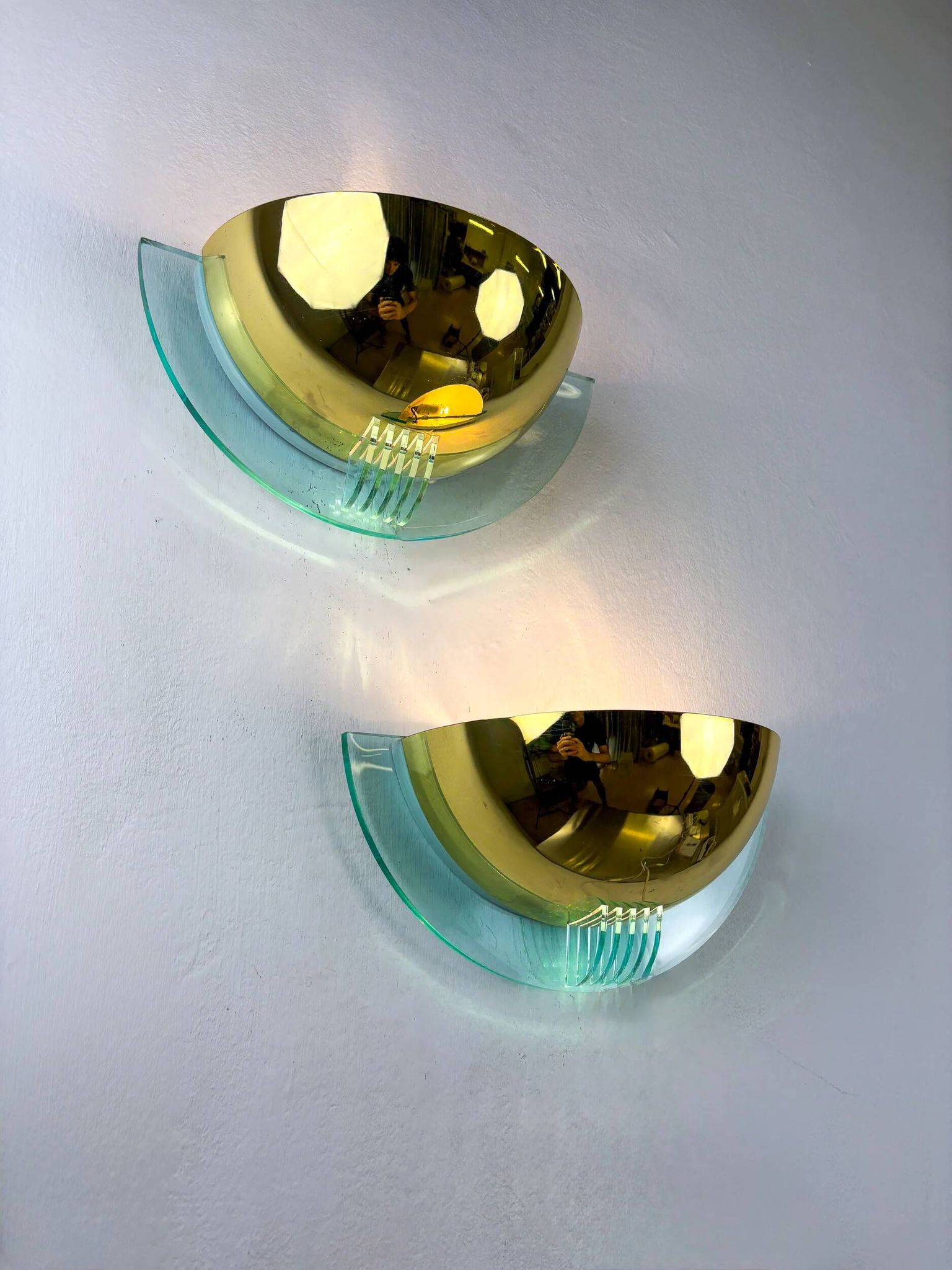 Pair of modernist design half moon wall lamps by Fase, Spain, 1980s