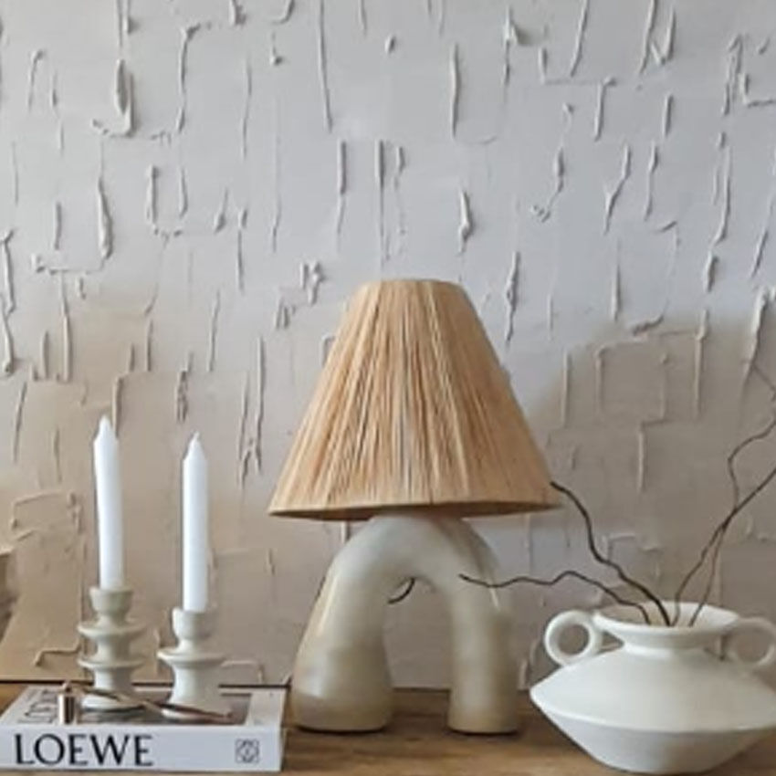 Tadelekt lamp with raffia shade