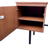 Modernist desk with double drawers in formica and metal, 1960.