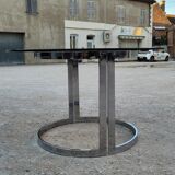 Round designer table in glass and chrome steel by Vittorio Introini for Saporiti, Italy 1970