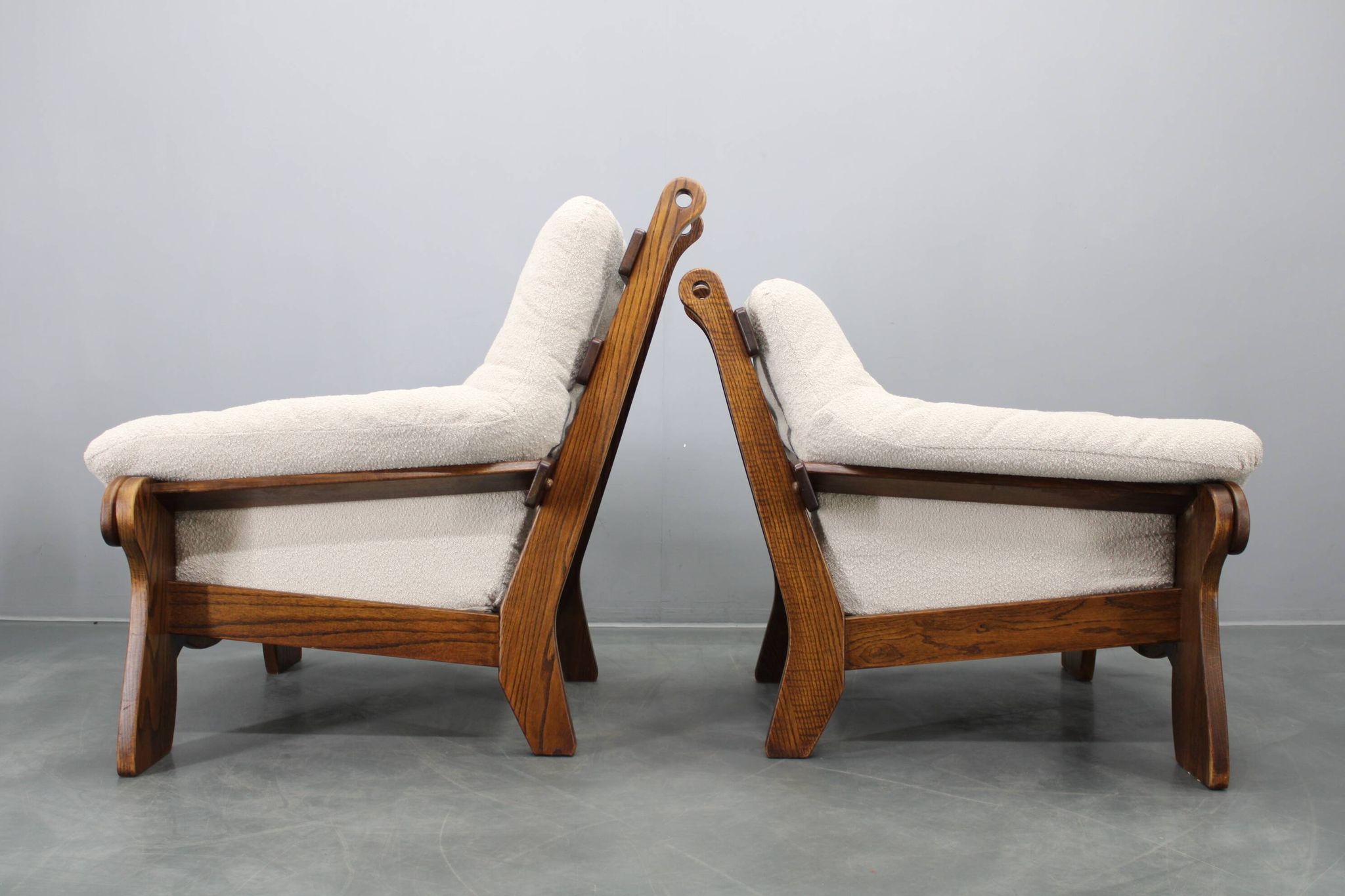 Pair of Brutalist oak armchairs, Czechoslovakia, 1970s