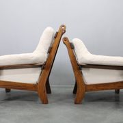 Pair of Brutalist oak armchairs, Czechoslovakia, 1970s