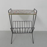 Vintage tile table with newspaper tray