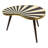 Petite table d'appoint, en forme de rein, rayures noir-blanc, 3 pieds élégants, style années 50