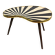 Petite table d'appoint, en forme de rein, rayures noir-blanc, 3 pieds élégants, style années 50