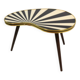 Small Side Table, Kidney Shaped, Black-White Stripes, 3 Elegant Legs, 50s Style