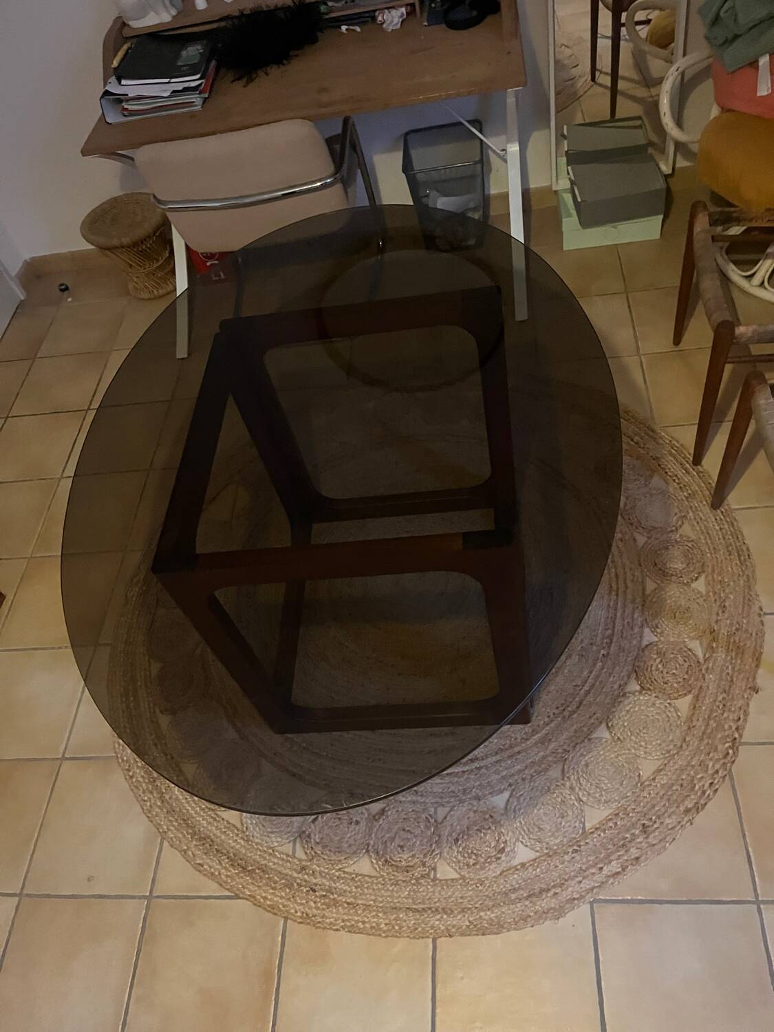 Vintage teak and smoked glass table