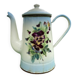 Cafetière ancienne Japy en tôle émaillée fleurs de pensée